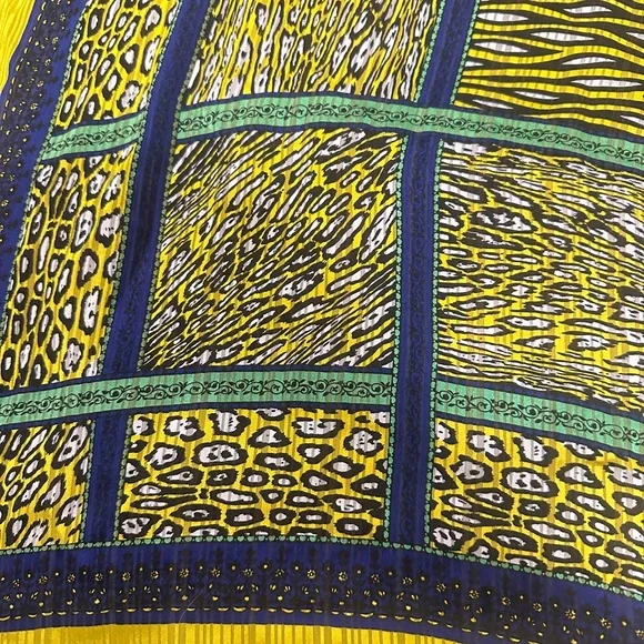 RODIER Yellow Purple Animal Print Silk Scarf 39x39 - Picture 4 of 5